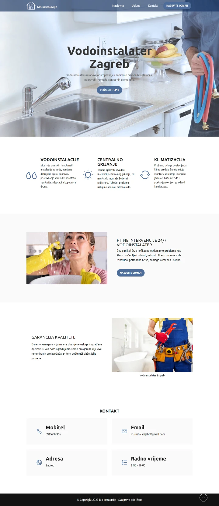 MS instalacije izrada web stranica Zagreb - web stranica vodoinstalaterskog obrta
